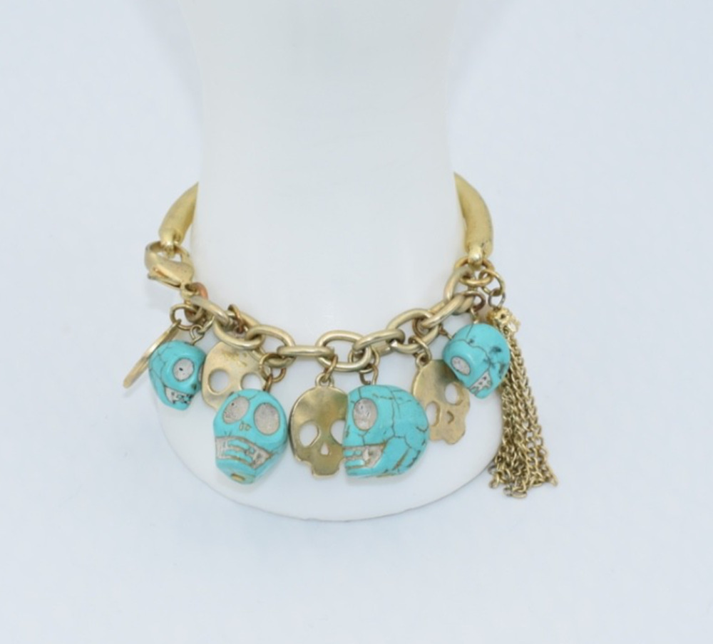 Halloween Turquoise Paste Skull Stone Dangle Charms Fashion Bracelet RARE!!!